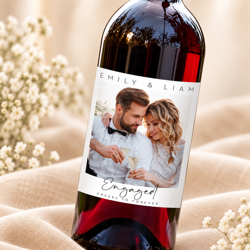 Engagement Wine Label - Custom Photo Bottle Sticker for Engagement Gift