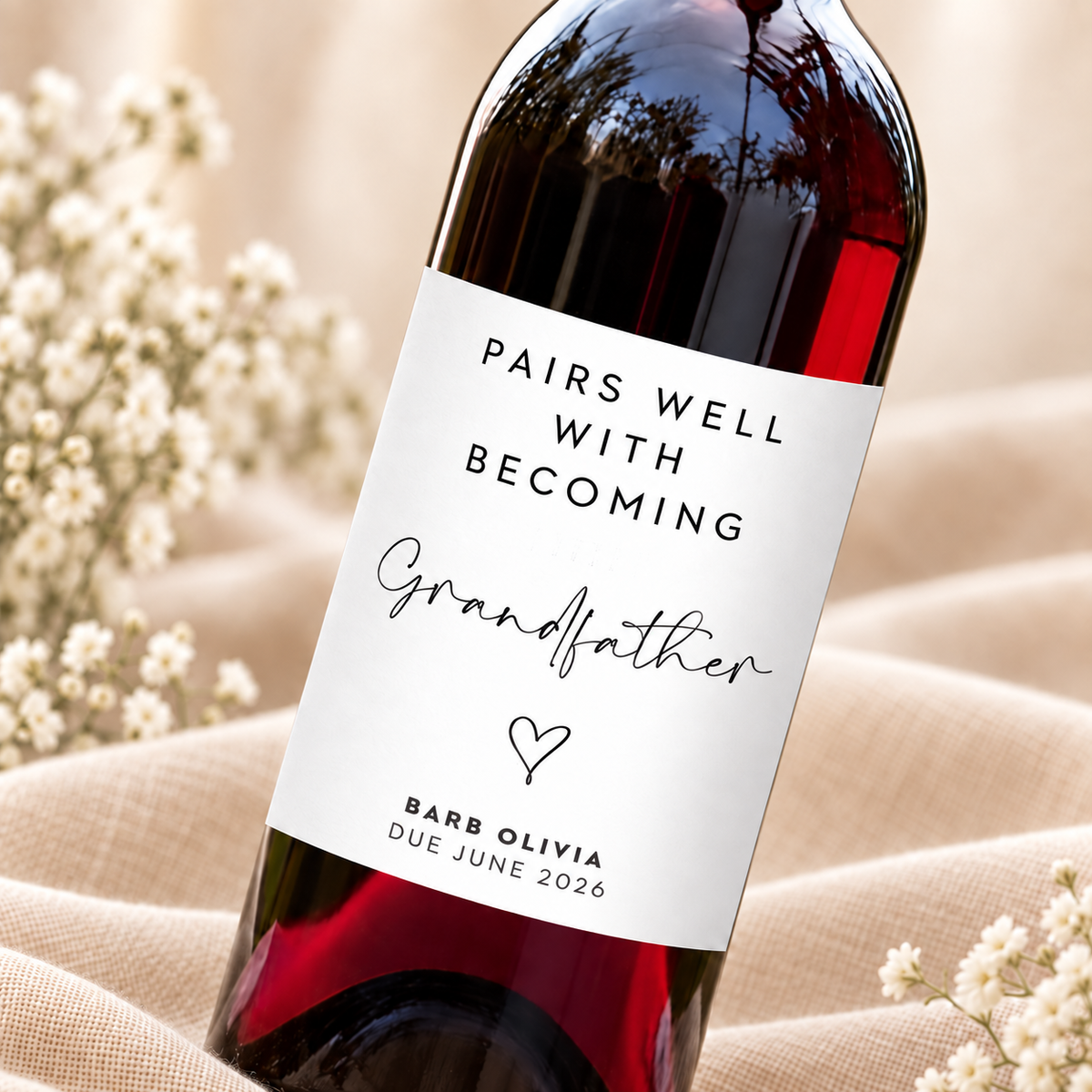 Pregnancy announcement wine label for grandparents
