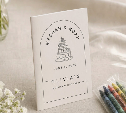 Personalized wedding activity book, Meghan and Noah, close up