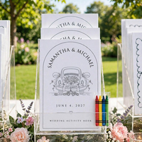 Booklets with crayons on an acrylic stand
