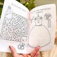 Inside pages: wedding maze and color the wedding dress activities